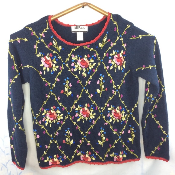 All Points Sweaters - All Points Women's Floral Embroidered Sweater - Black